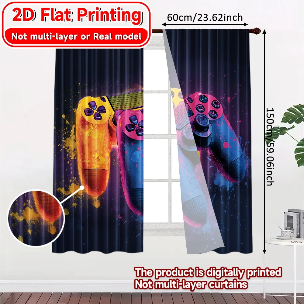 2D Flat Printing,2pcs Dual Neon Controllers Light Filtering Popular Curtains Machine Washable Fabric Curtains Room Decor for