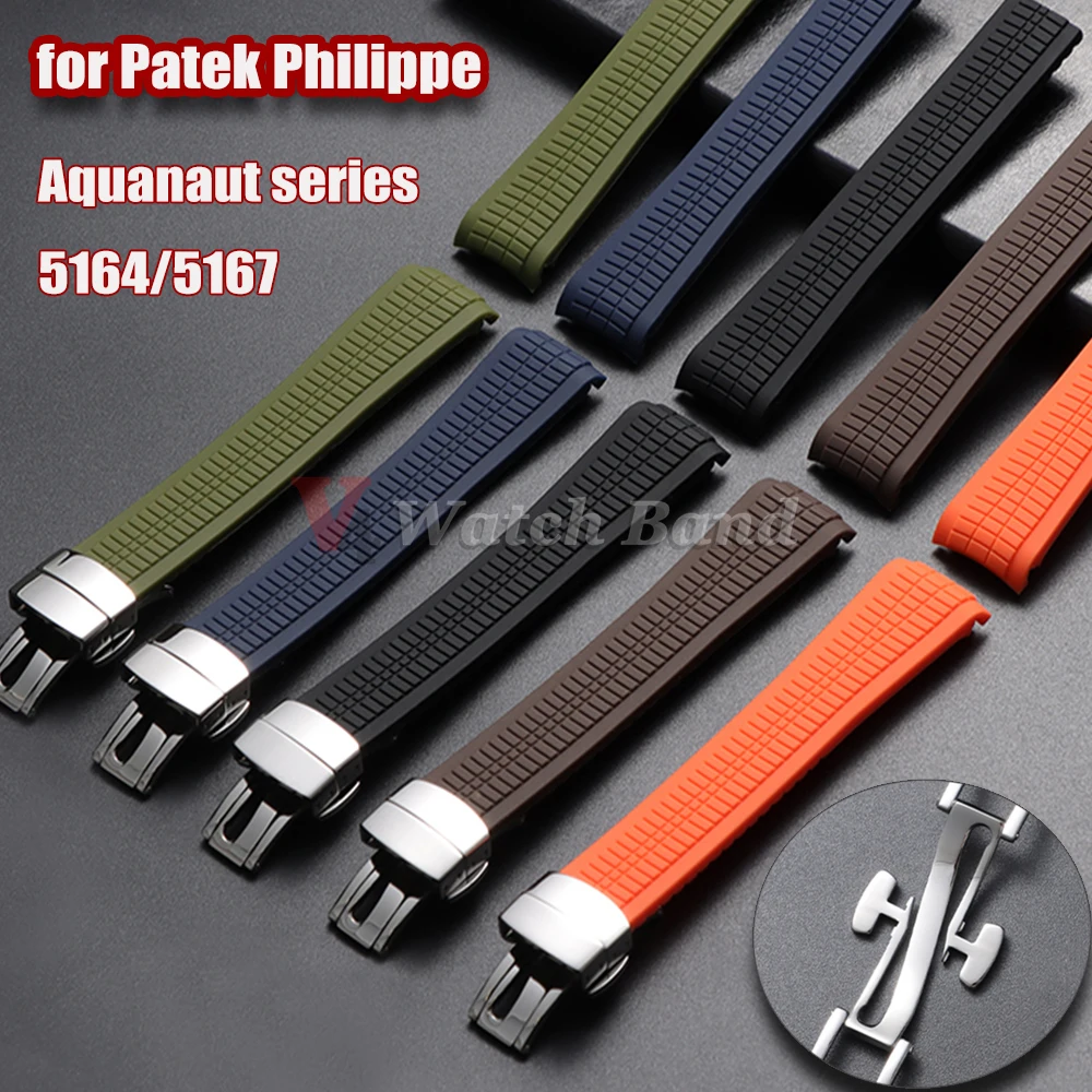 21mm Watch Strap for Patek Philippe Aquanaut Series 5164/5167 Waterproof Anti-Dust Rubber Watchband Silicone Bracelet SteelClasp
