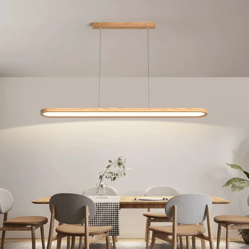 Modern LED pendant light above dining table living room bar front desk dining room wooden strip light,indoor lighting fixtures