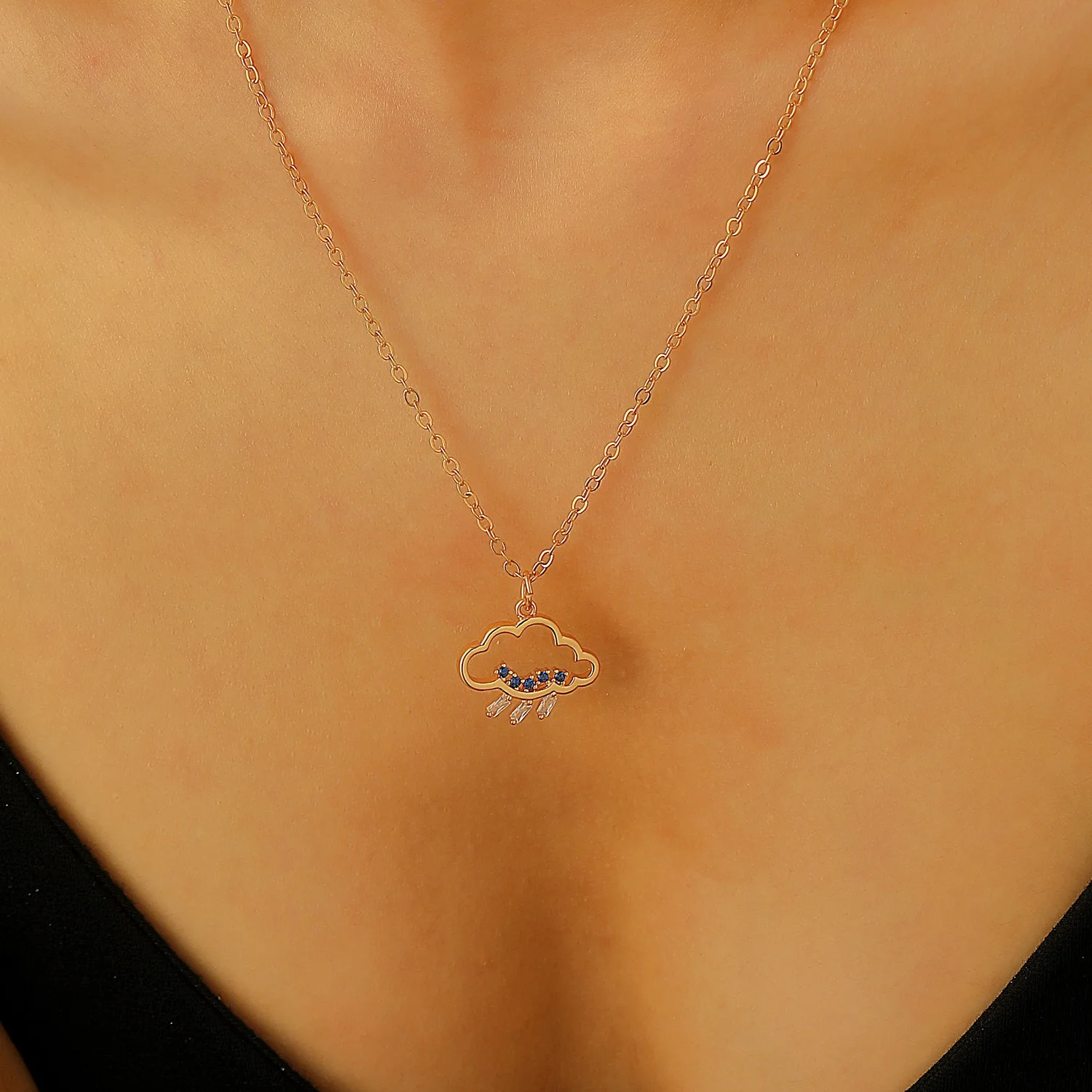 Women Cubic Zircon Raindrop Cloud Pendant Choker Necklace Chain 2025 Trendy Jewelry