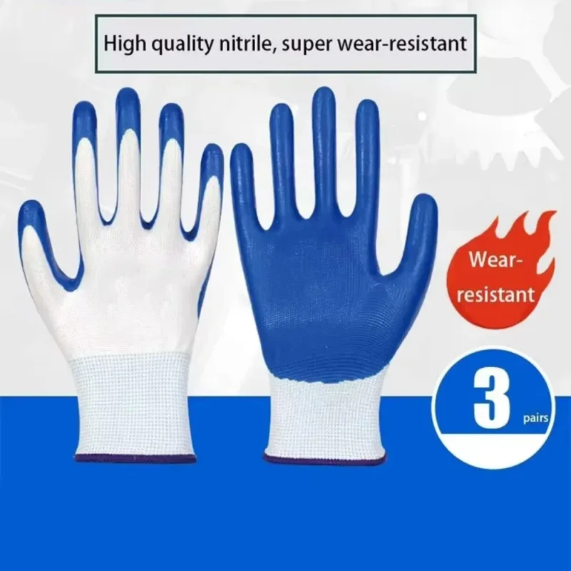 3 Pairs Of Non-slip Wear-resistant Breathable Nitrile Gloves Industrial Labor Building Construction Safety Non-slip Work Gloves