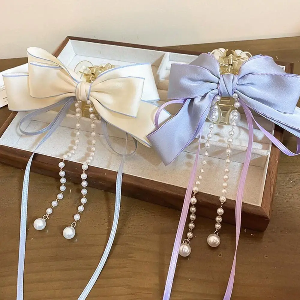 

Large Bow Ribbon Claw Clip, Elegant Streamer Shark Clip For Women, Luxury Hair Claw For Thick Hair, Boho Pearl Hair C W0m4