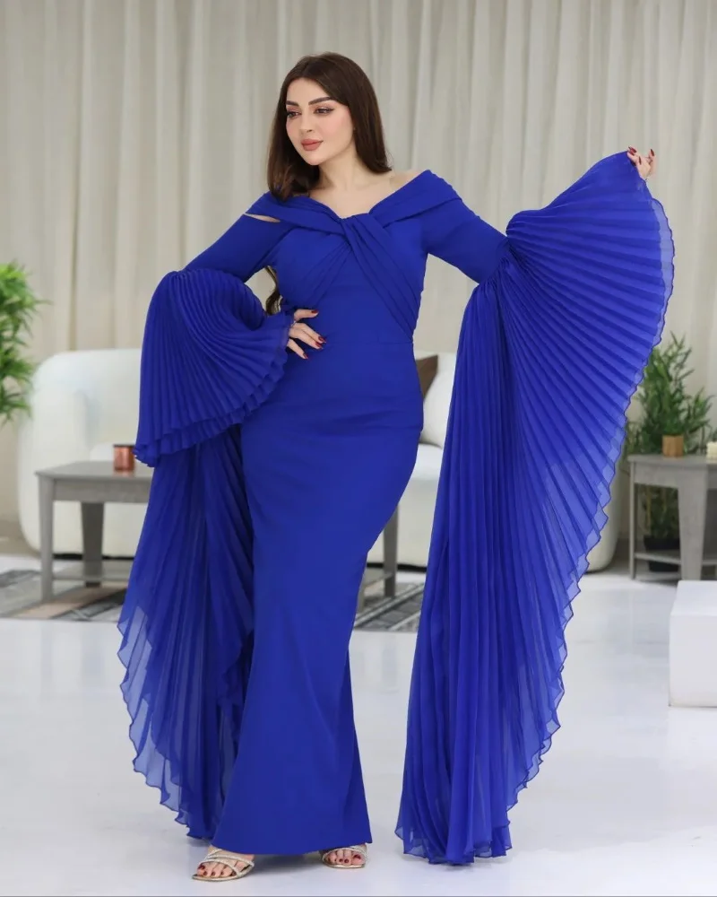 Robe de soirée en mousseline de soie pour femmes, manches chauve-souris sexy, robe de cocktail, robe de Rh, élégante, plissée, stérilie 2024