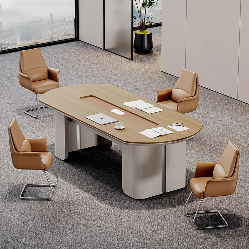 Oval Meeting Table Set for 8 People, Modern Office Furniture, Creative Discussion Desk with Chairs, Minimalist Conference Table