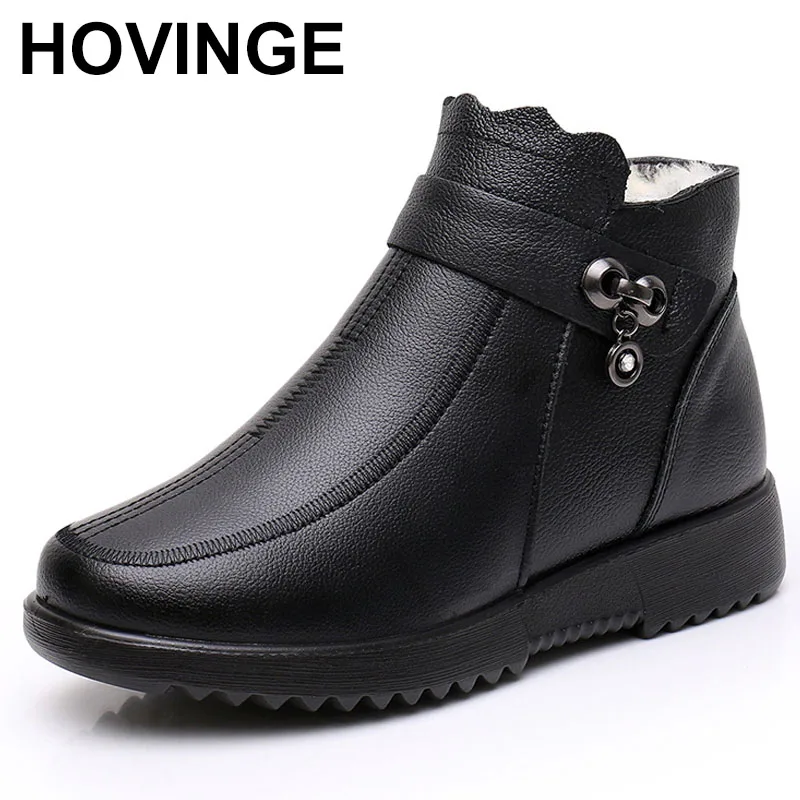 

Winter Fashion Genuine Leather Flat Ankle Boots For Women Warm Fur Comfortable Casual Short Snow Boots Mother Non-slip Shoes