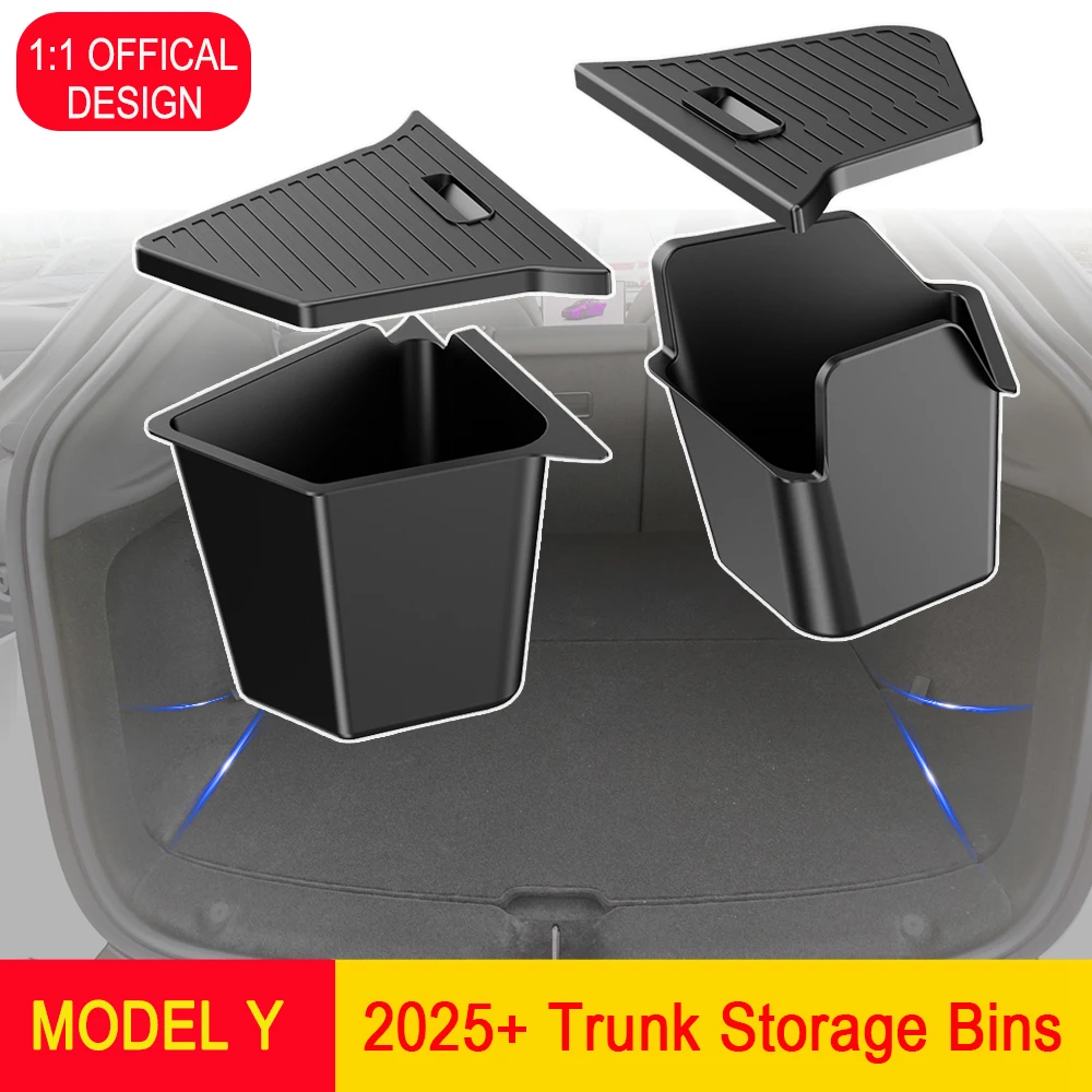 1:1 Official Design Trunk Storage Bins For Tesla Model Y Juniper 2025 Trunk Organizer Trunk Side Storage Box Travel Accessories