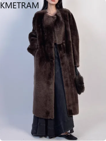 Natural Merino Sheepskin Wool Double Faced Fur Jacket Woman Dark Brown Long Real Fur Coat Winter Clothes 2025 Furry Jackets шуба