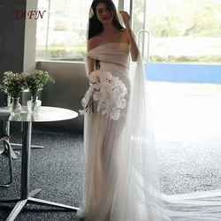 TAFN Simple Tulle Wedding Dresses Off the Shoulder Shooting Dresses FloorLength Sheath Sweep Elegant Bridal Gown Customized