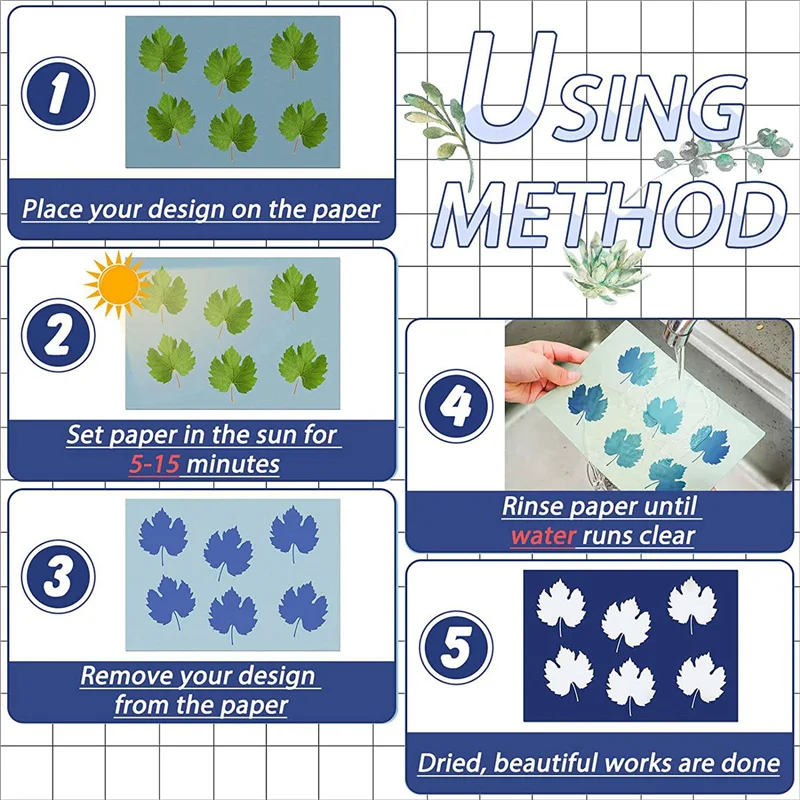 150 листов паперу для печати солнца, цианотипная бумага A4 A5 A6, солнечная бумага для рисования, чувствительная бумага для печати природы