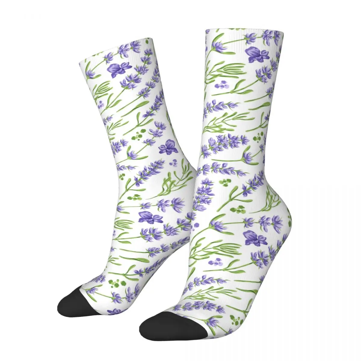 Lavender Flowers And Leaves Socks Fashion Stockings Men High Quality Outdoor Socks Winter Design Non-Slip Socks