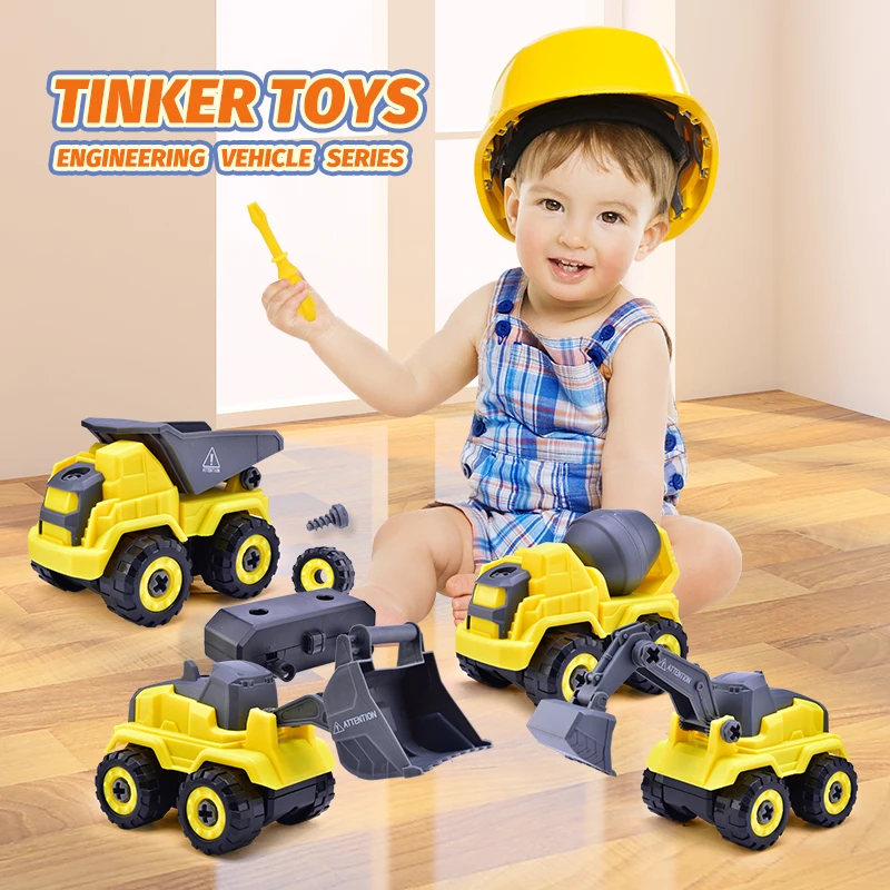 DIY Screw removal engineering car Excavator bulldozer transport car children\'s creative tools educational model toy gift