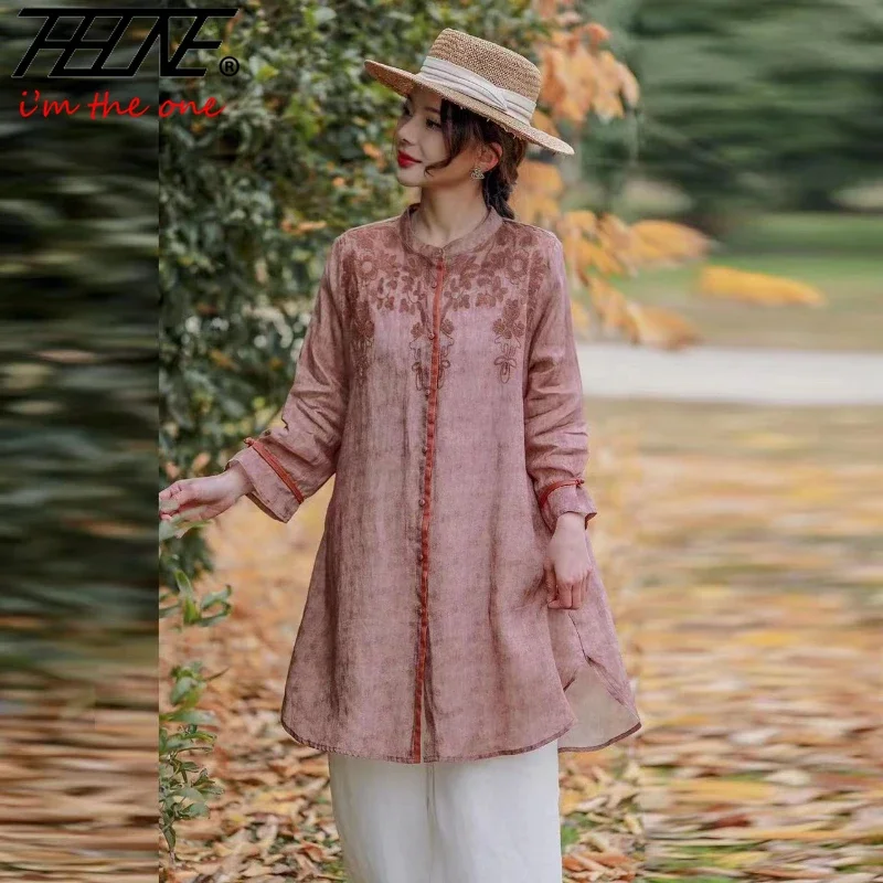 

THHONE Elegant Youth Woman Shirts Blouses Vintage Embroidery Fashion Casual Long Sleeve Loose Oversize Camisas Blusas Mujer Tops