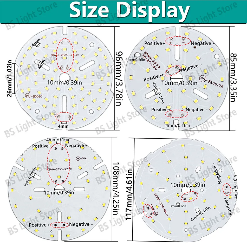 LED 2835 Lampenperle Neutral Warmweiß 12W DC35-37V 48mm 56mm 65mm 74mm 77mm 85mm 96mm 108mm 117mm Spotlight-Lichtquelle – Detail 2