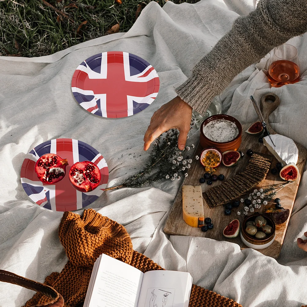 

1Set Uk Flag British Party Tableware Disposable Paper Plates Cups Birthday Party Banner Cake Plate Kit Patriotic Paper Plates