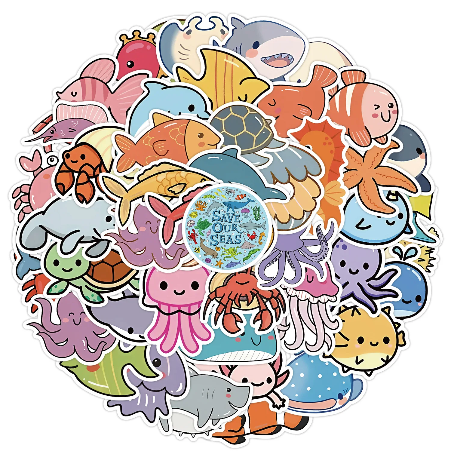 10/30/50PCS Cartoon Sea Animals Cute Jellyfish Shark Whale Graffiti Sticker DIY Refrigerator Guitar Waterproof Decal Kids Toy