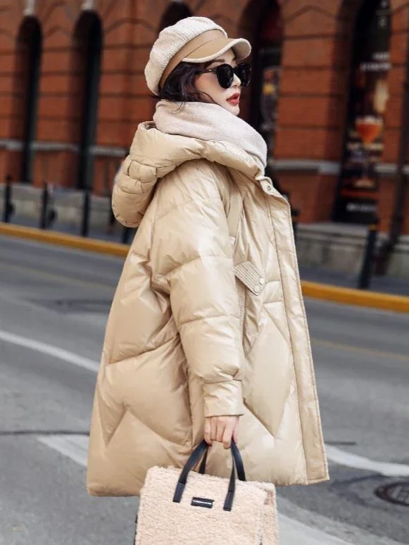 Winter Fashion Women's Down Jacket Commuting Hooded White Duck Down Windproof Jacket