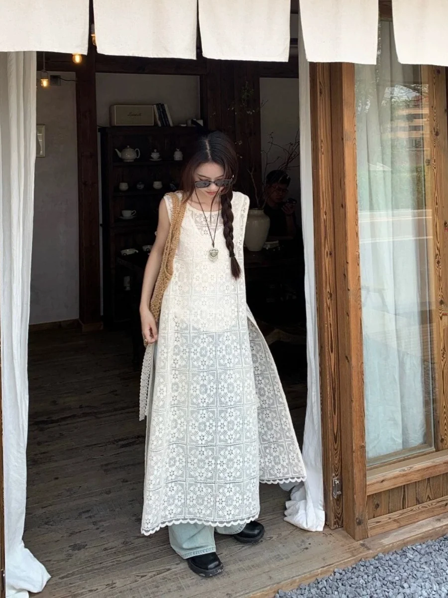 Csa Csola Cseta Cseta de Camadas Dupla Face com Cinto, Estilo Floresta Doce, Bordado Pesado, Renda Vazada, Artíst...