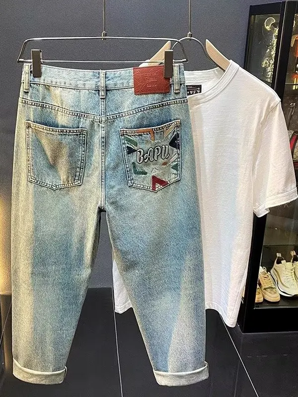 

High-End Men's Straight Leg Loose Fit Jeans Summer 2025 Trendy Slim Casual Pants Youthful Sle Wear Resistant Stone Waed
