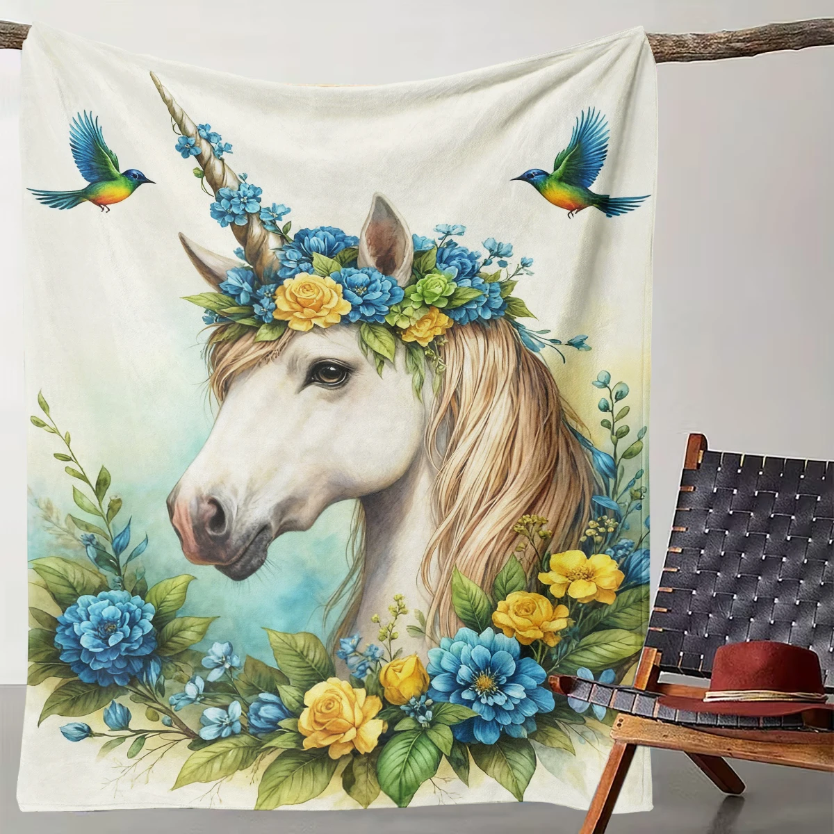 

1pc fantasy floral unicorn bird blanket fairy tale fantasy animal flannel throw blanket