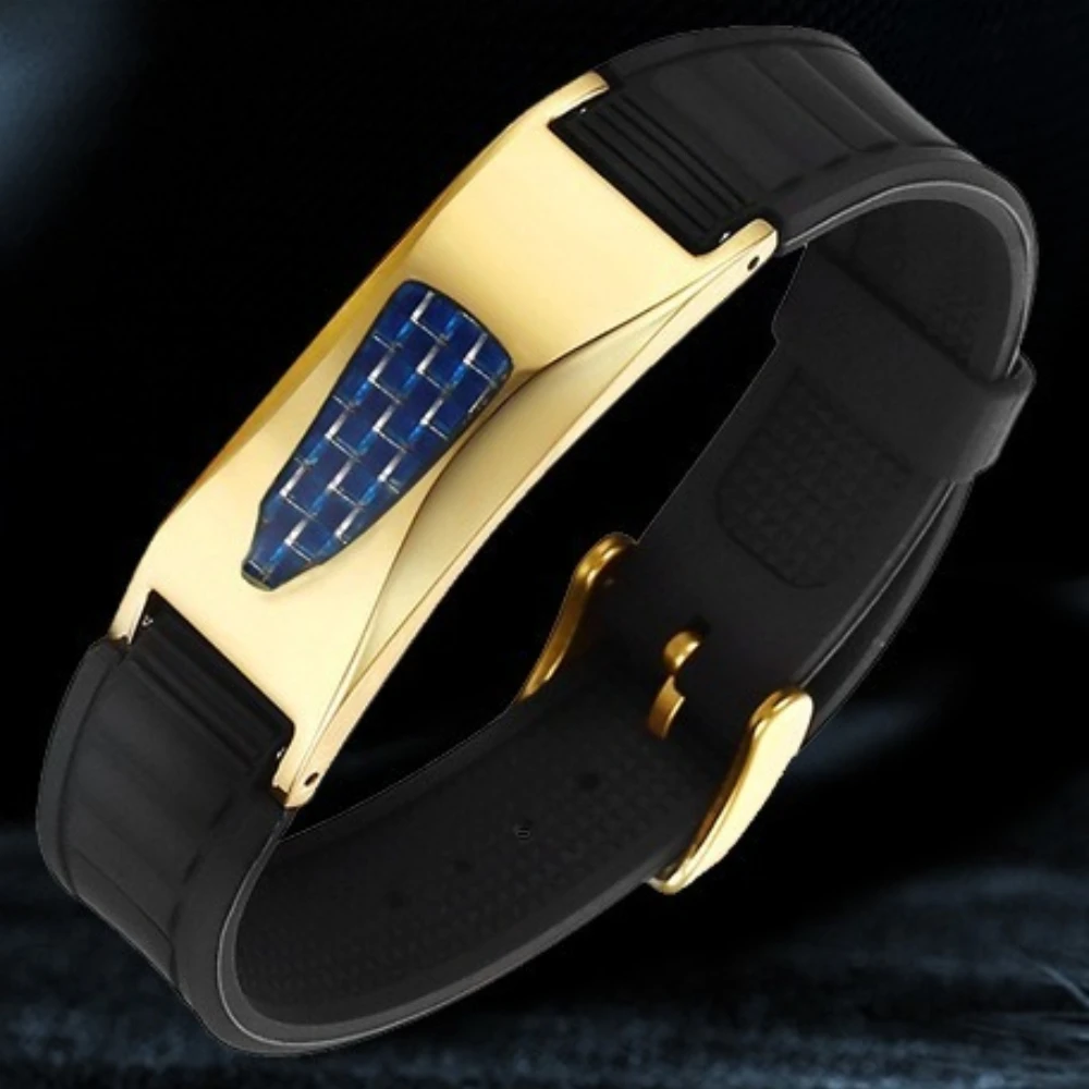 Carbon Fiber Adjustable Magnetic Bracelets Stainless Steel Silicone Sports Wristband Balanced Energy Waterproof Health Bracelet