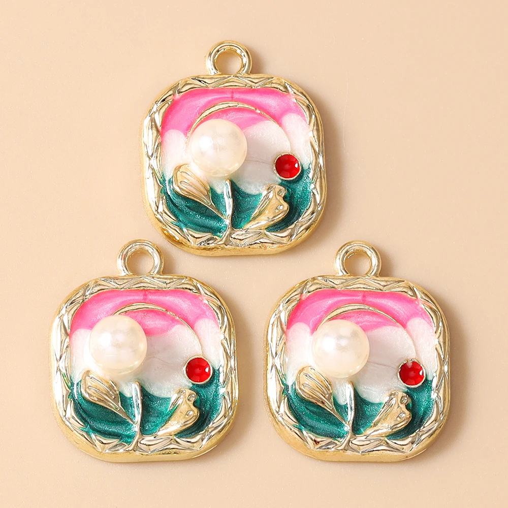 Leslie 10 Stück Retro Goldfarbene Ölgemälde-Perlenblumen-Anhänger für DIY Ohrringe, Halsketten, Handgemachter Schmuckherstellung – Detail 8