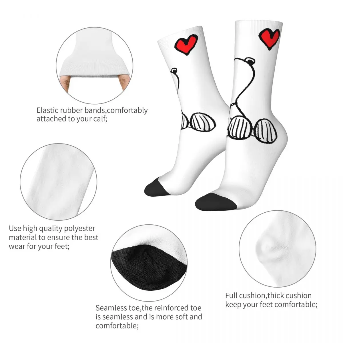 Peanuts Heart Sitting Snoopy Sock Fun Male Men Socks Polyester Skateboard Women's Stockings Spring Summer Autumn Winter