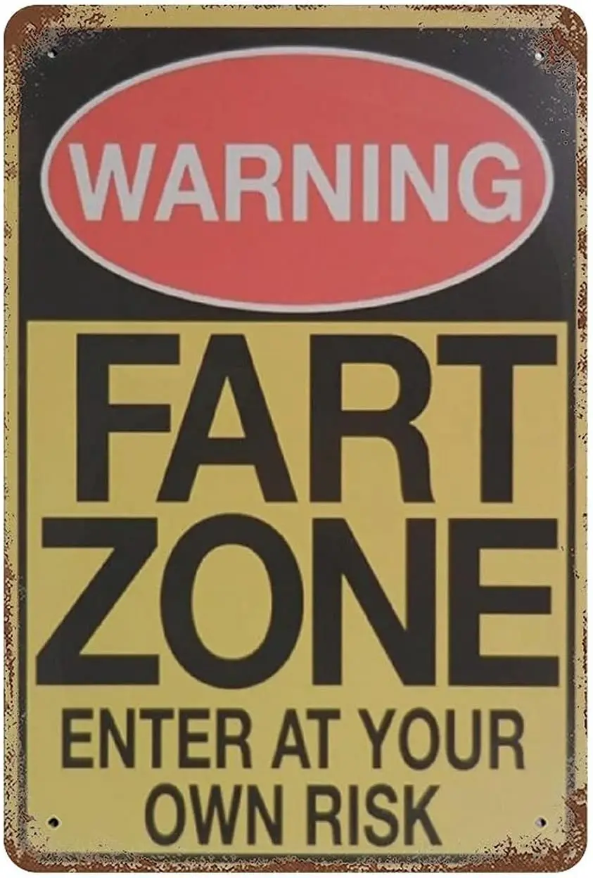 Warning Fart Zone Metal Iron Painting Retro Poster Tin Sign Vintage Wall Decor Poster Metal Plaque Sheet Aluminum Plaque for Caf