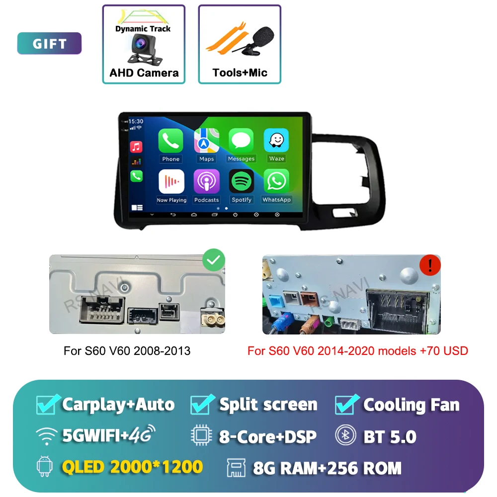 Android 15 Carplay Auto Scherm Autoradio Multimedia Speler voor Volvo S60 V60 2011-2013 2014-2020 2din Autoradio Stereo Head Unit