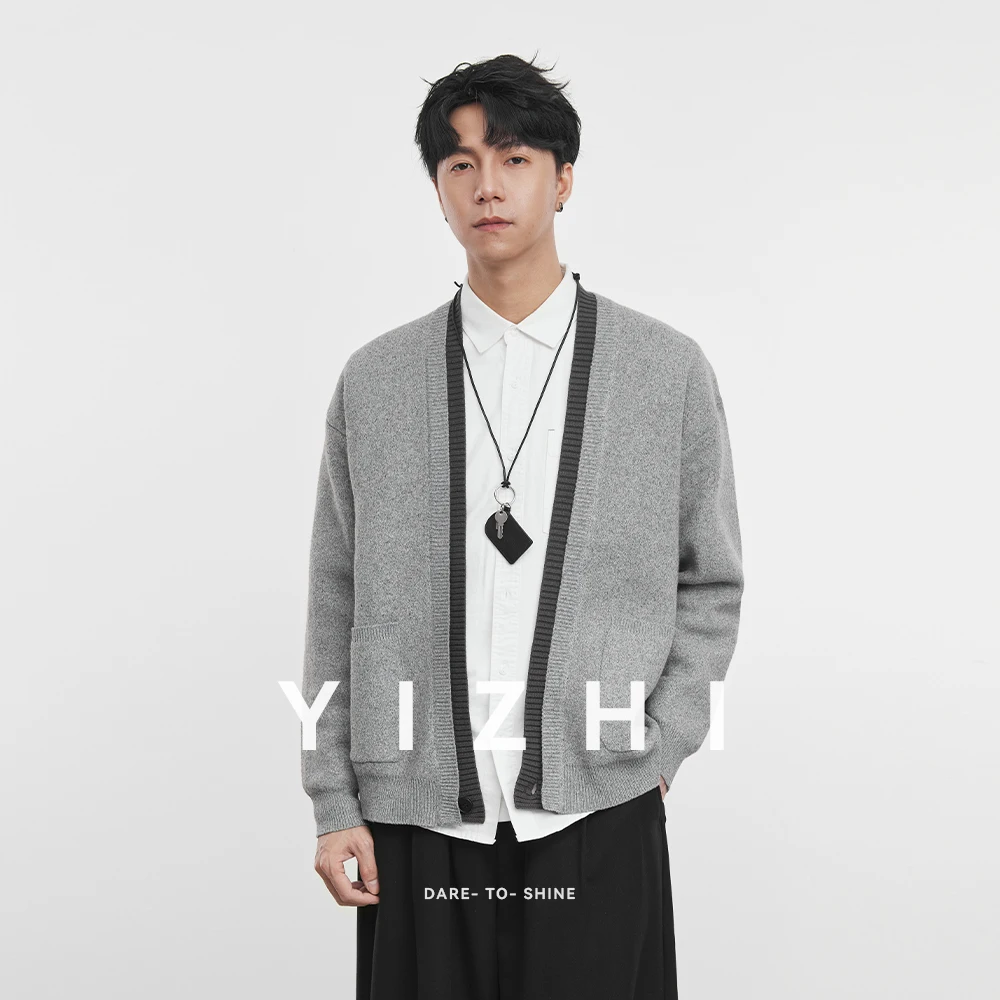 

Men's Knitted Open Cardigan Casual Commute Loose Outerwear V-Ne Long Sve Polyester Fiber Autumn New Sle Simple Match