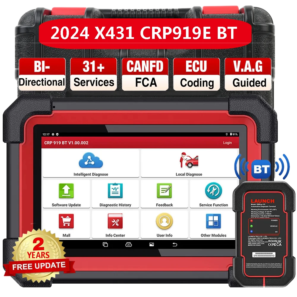 

LAUNCH X431 CRP919E BT OBD2 Scanner Automotive Car Diagnostic Tool Bidirectional All System DBScar VII VCI CANFD DOIP ECU Coding