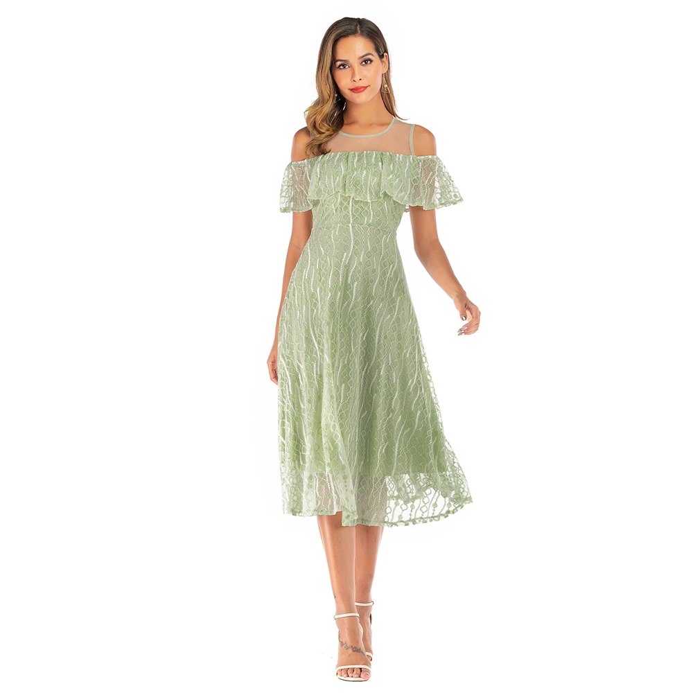 Robe de soirée en dentelle verte menthe pour femme, Off The Initiated Tea Length, A Line, Wholesale, Wholesale, Wedding, Neuf, En stock, 2024