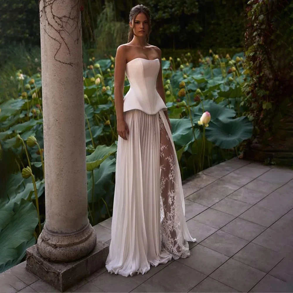 

Customized Elegant Strapless Sweetheat Pleat Lace A line Wedding Dresses Corset Bridal Grown 2025 Vestido De Noival