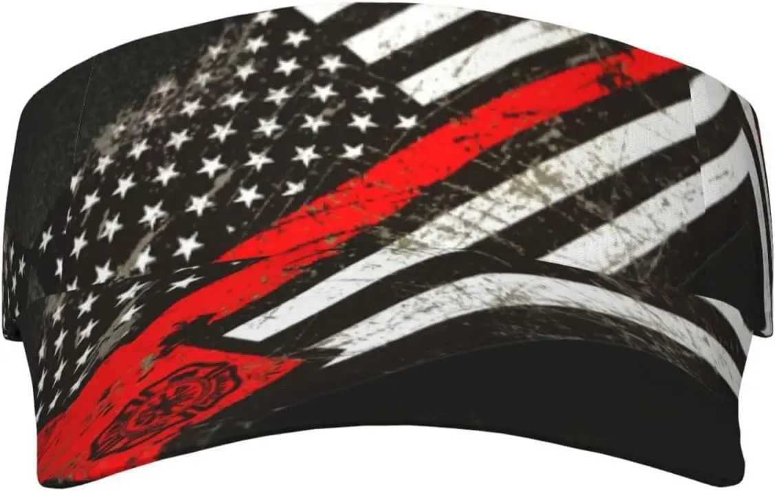 USA Thin Red Line Firefighter Axe Pattern Sunscreen Visor Hats for Women & Men, Sport Empty Top Baseball Sun Cap, Tennis