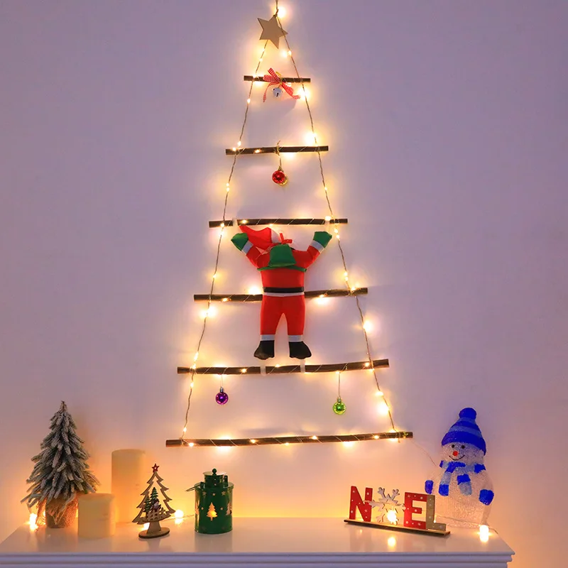 New arrivalled wall tree light santa claus climbing ladder light felt pine cone christmas ball indoor shopping mall holiday deco
