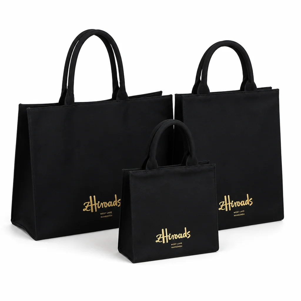 100% Cotton Canvas Tote Bag Multi-size Black Structured Handbag Minimalist Reusable Shopping Bag Large Capacity Daily Commute Pu