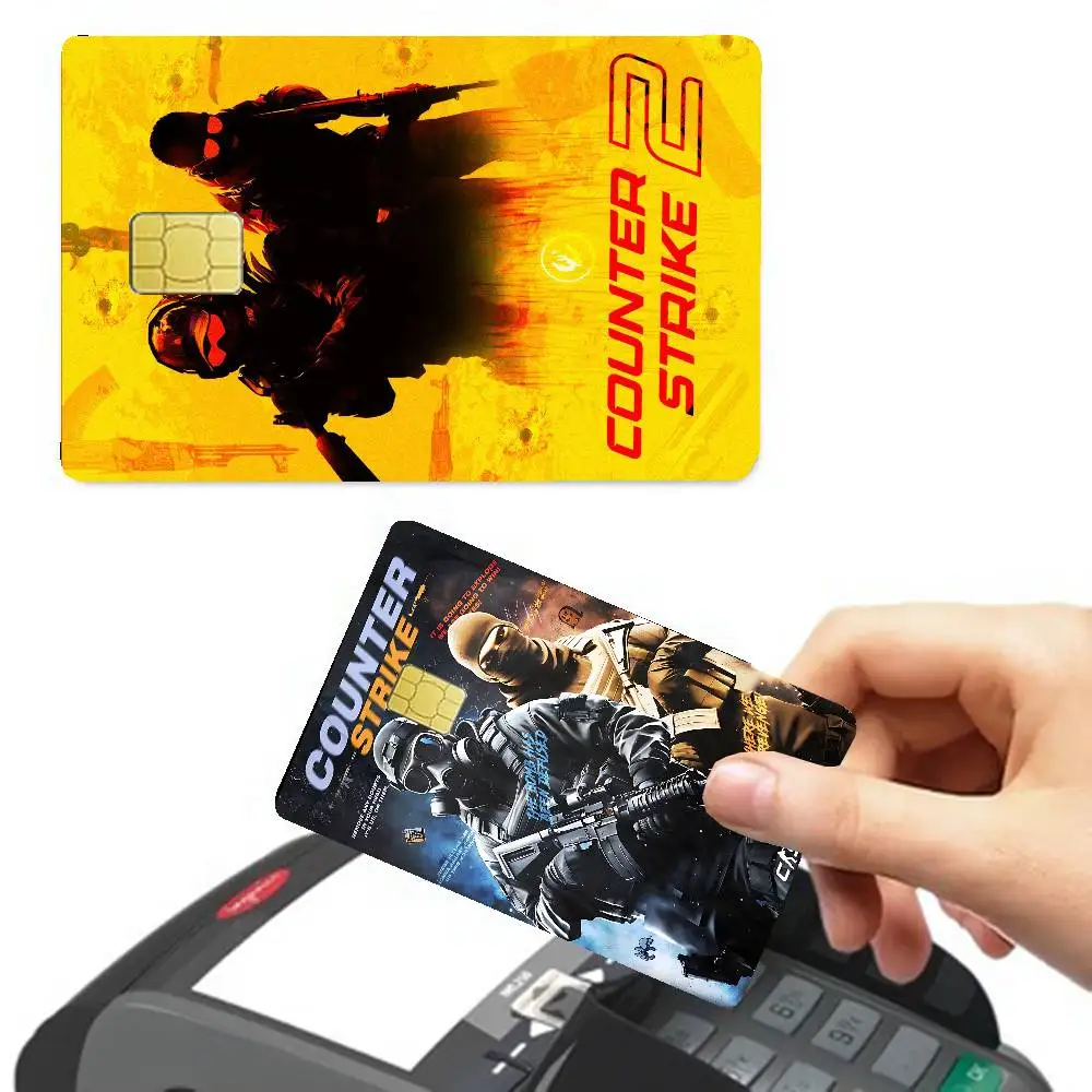 كاونتر سترايك CS 2 خمر أنيمي ملصق فيلم غطاء الجلد لبطاقة الائتمان بطاقة الخصم البنك الأمامية