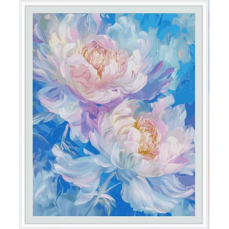 Blue Peony 14CT 16CT 11CT Printed On Canvas Cross Stitch DIY Set Chinese Pattern Kit Home Needlework Embroidery