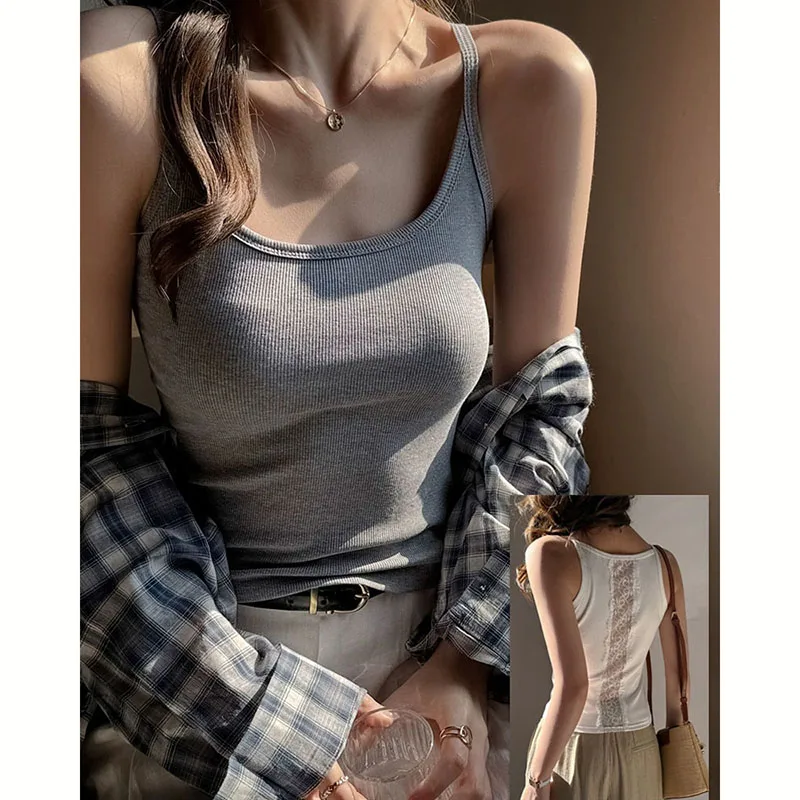 Sexy Rückenfreies Spitzen-Trägertop für Damen, Frühjahr/Sommer 2026 Neuheit, Ausgeschnittenes Geripptes Camisole-Top, Streetwear-Mode Tanktop