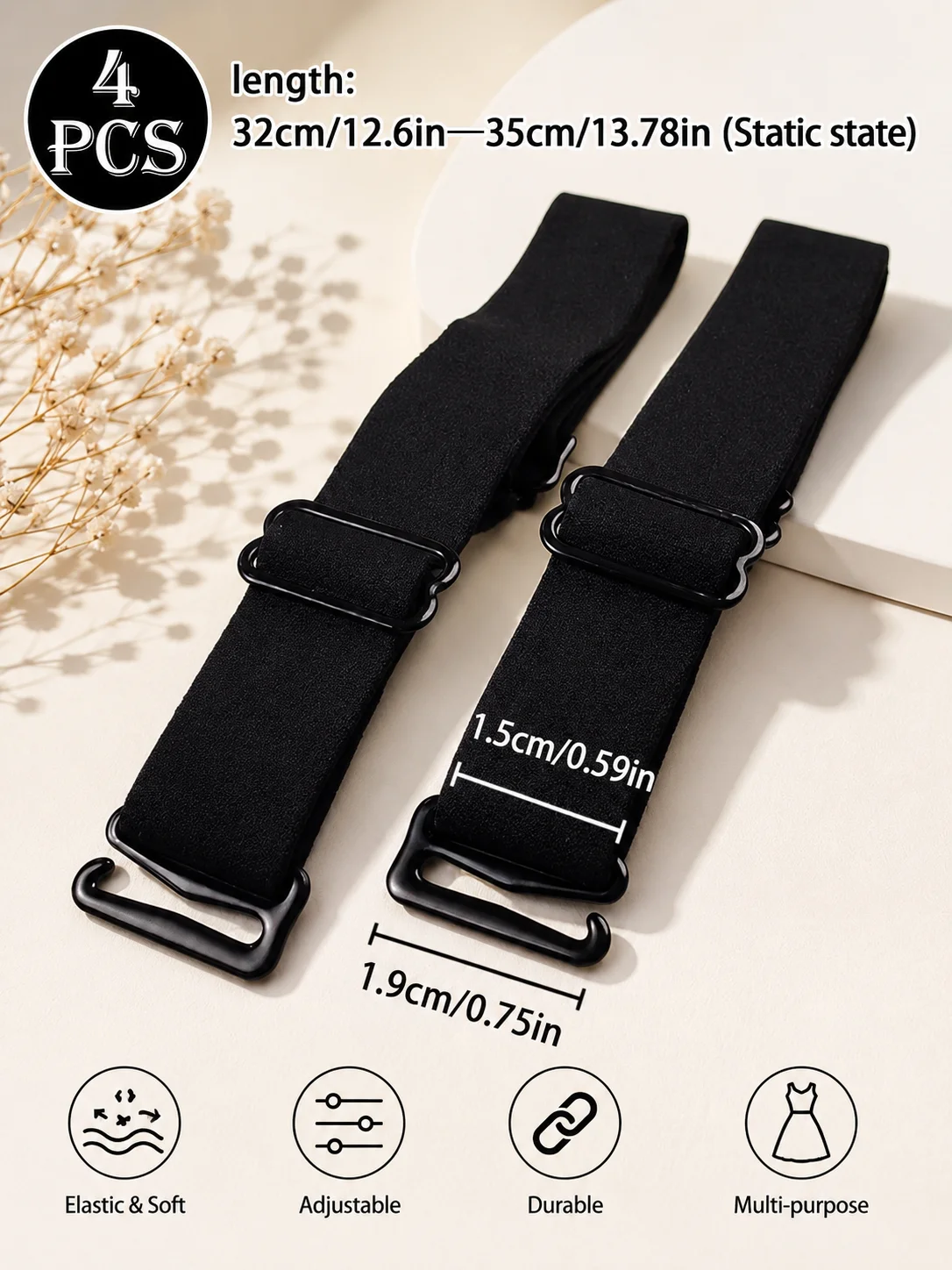 4PCS Adjustable Wide Bra Replacement Straps Soft Elastic Detachable Shoulder Strap Multi-Purpose Spare Bra Straps For Women Dres