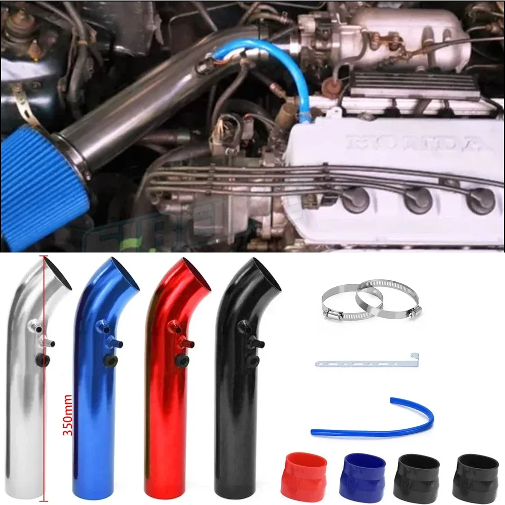 3'' Inch 350mm 76mm Car Cold Air Intake Pipe Universal Aluminum Short Long Cold Air Intake Pipes System Duct Tube Kit Air Filter