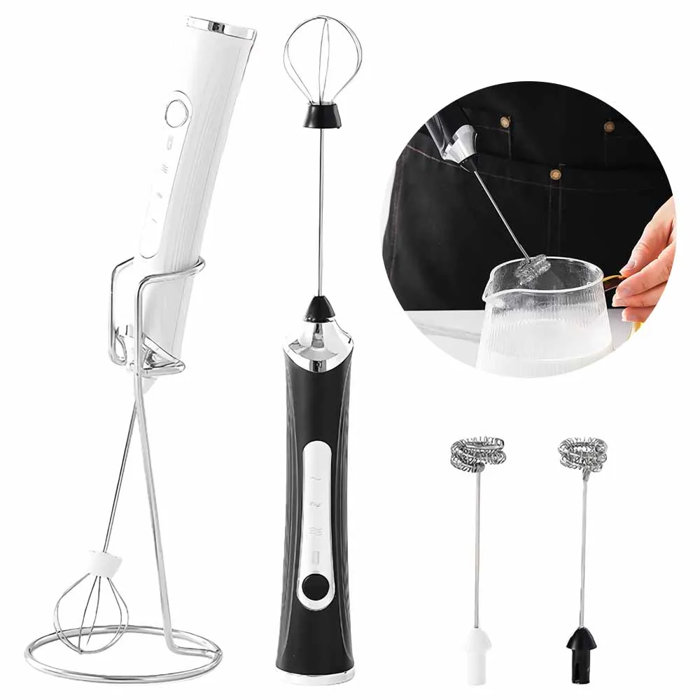 

Electric Milk Frother Coffee Foam Maker Handheld Egg Beater Small Portable Mixer with Stand for Kitchen Baking and Drinks