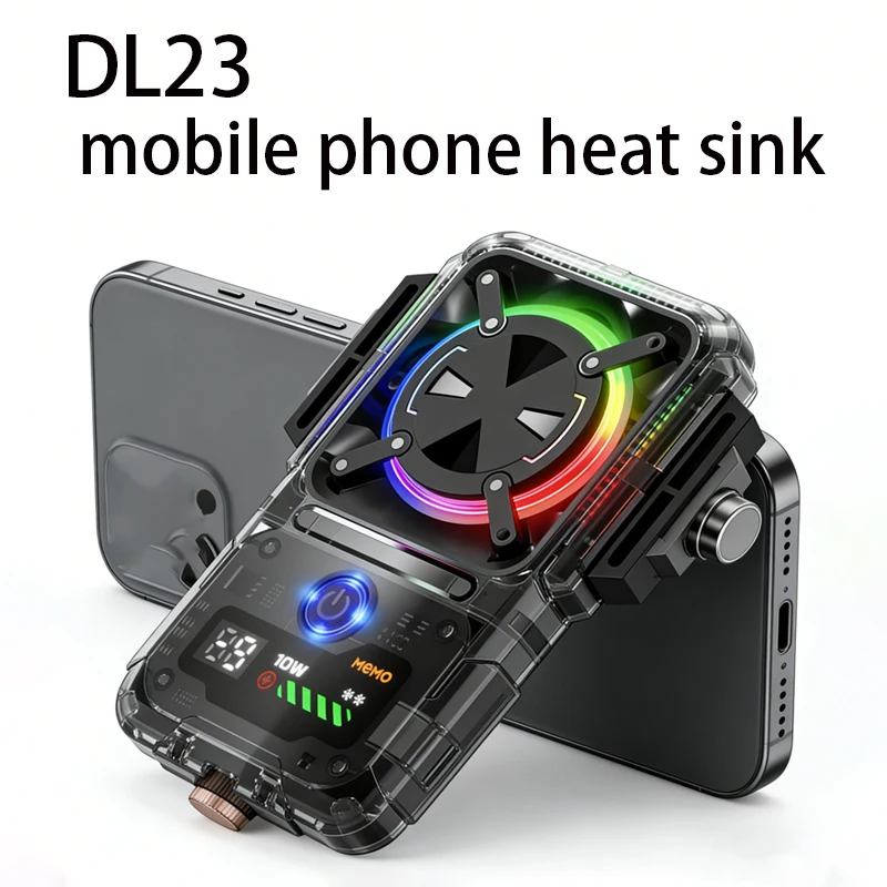 DL23 Battery Semiconductor Phone Cooler Live Streaming 2 Gears Adjustable Digital Temp & Battery Level Display Mobile Radiator