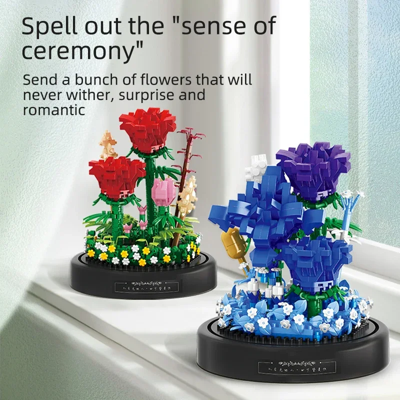 Mini City Rose girasole vasi Bouquet Building Block fiore eterno decorazione della casa modello fai da te mattoni giocattoli per bambini regalo di compleanno