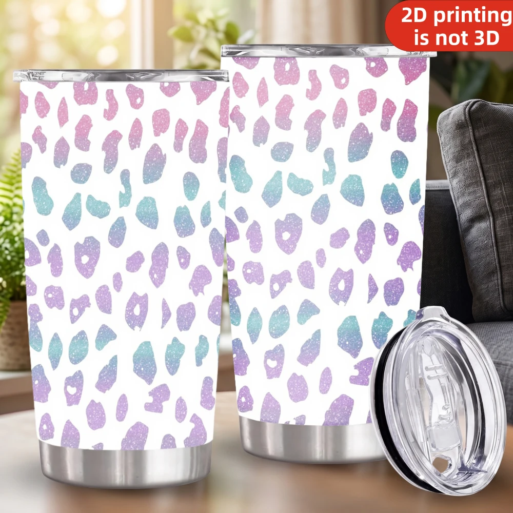 20oz Ombre Pastel Glitter Leopard Print Stainless Steel Tumbler with Lid and Straw, Pink Purple Blue Sparkle Spots White Vacuum Insulated Travel Coffee Mug Gifts