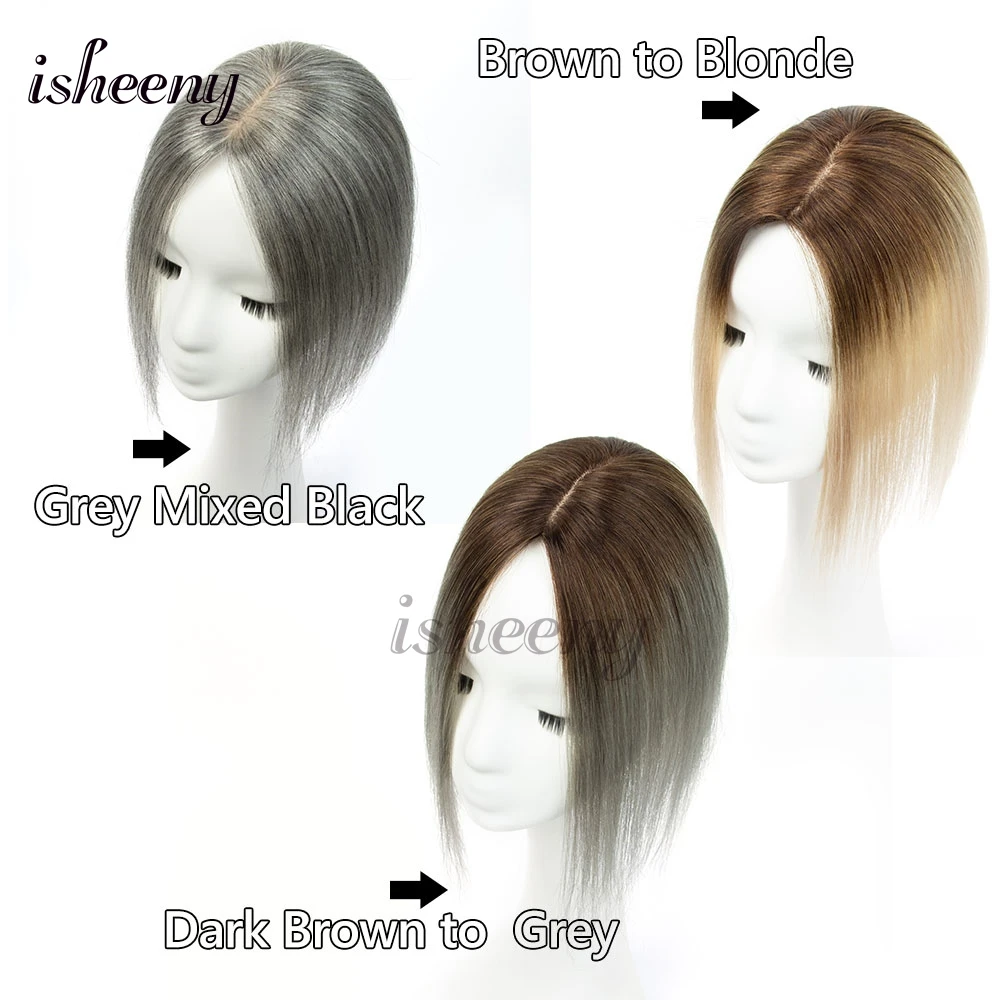 Isheeny 7x11 سنتيمتر شعر بشري حقيقي توبر هيربيسي في أومبير اللون الطبيعي مركز جزء علوي قطعة شعر لا الانفجارات الشعر