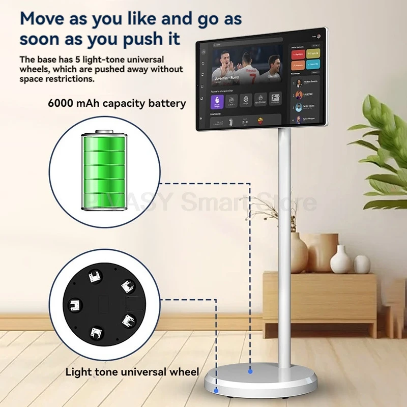 21.5 Inch Touch Screen Tablet with Floor Stand Android system Portable Rotatable Smart TV 6000mAH Battery 8MP Movable 8-core