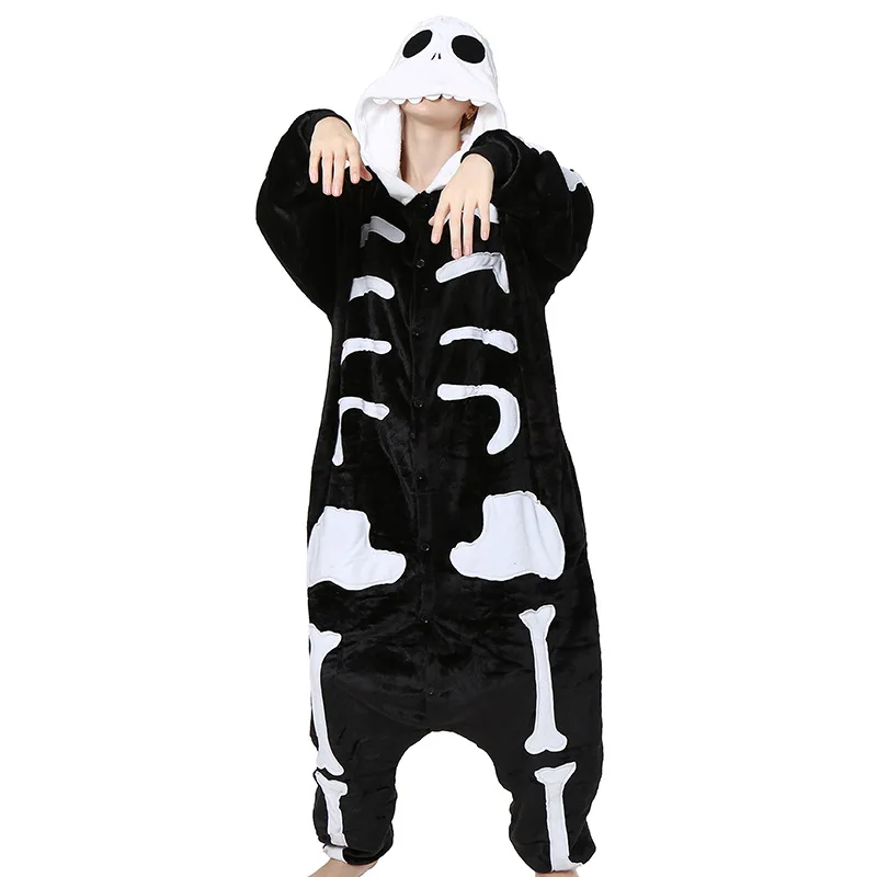 Skeleton Full Body Pajamas For Couples Family Kigurumi Onesie Hooded Sleeping Clothes Animal Anime Cosplay Costume Party Dress