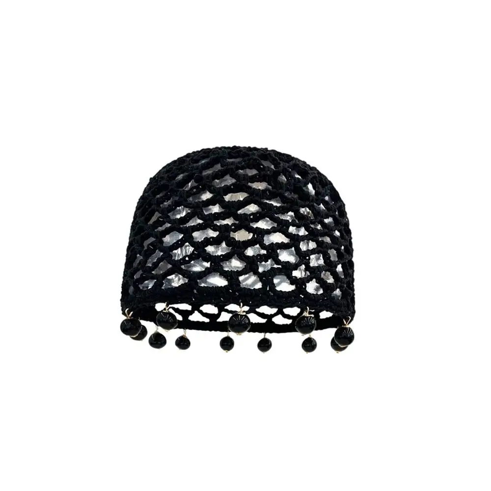 

Retro Round Beads Crochet Hollow Tassels Knitted Hat Bohemian Style Hollow Out Knit Beanies Weave Thin Ethnic Style Hat Outdoor
