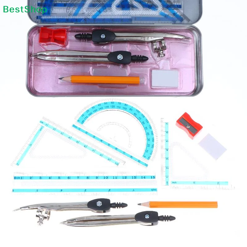 〔Q〕9* Multi-functional Mathematical Drawing Compass Kit Compasses And Rulers Set Kawaii Triangle Ruler Ruler Student Sets Ruler