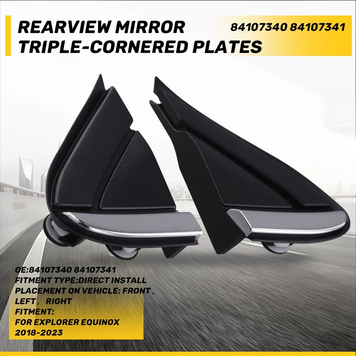 Super Sale Front Fender Rearview Mirror Triple-Cornered Plate Trim 84107340 84107341 for Chevy Explorer Equinox 2018-2023